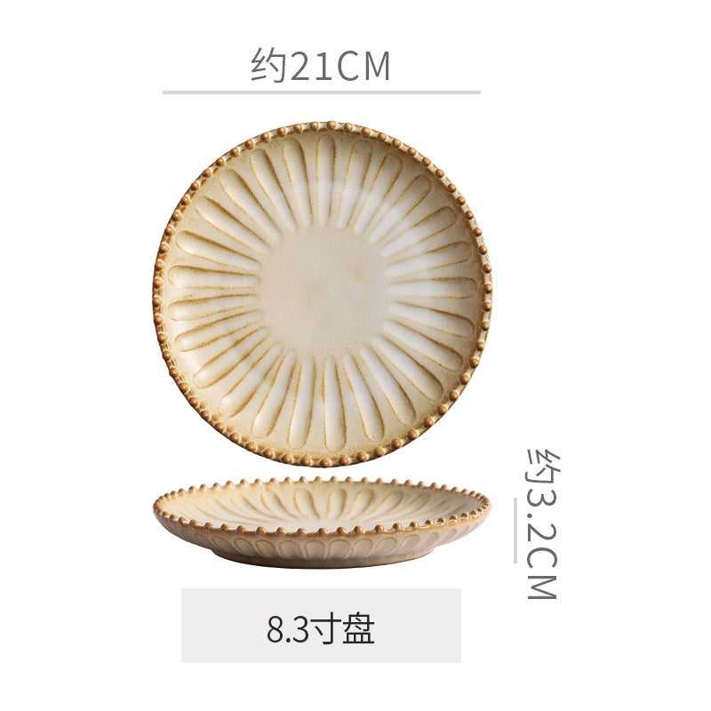 Vintage-style rustic ceramic bowls, plates, and dishes - creative beaded edge steak plates and dessert bowls for restaurants and hotels - premium presentation