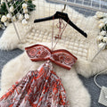 Vacation style printingtube topsexy waist dress women's summer hot girl sleeveless backless strap waist elegant long skirt
