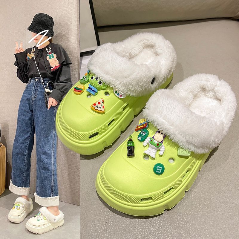 Women's winter cotton slippers - thickened plush, detachable warm home slippers for couples, indoor use, postpartum care, fuzzy slippers