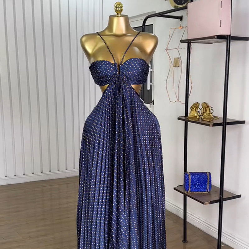 European and american cross-border women's fashion:  summer new arrivals - sexy cutout, high-waisted, pleated maxi slip dress