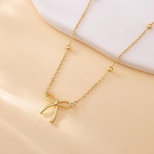 Amazon's new fashion simple bow pendant women's necklace alloy light luxury clavicle chain christmas gift