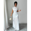 Women's summer new fashion elegant polka dot print ruched bust cinched waist sleeveless maxi dress