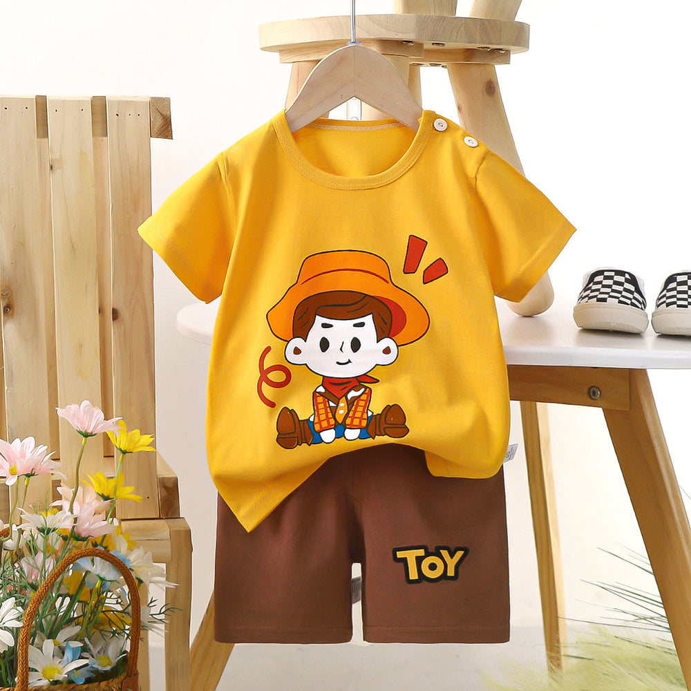 Kids' short-sleeve set: 100% cotton boys' t-shirt & baby summer outfit - girls' shorts, infant clothing, wholesale summer apparel