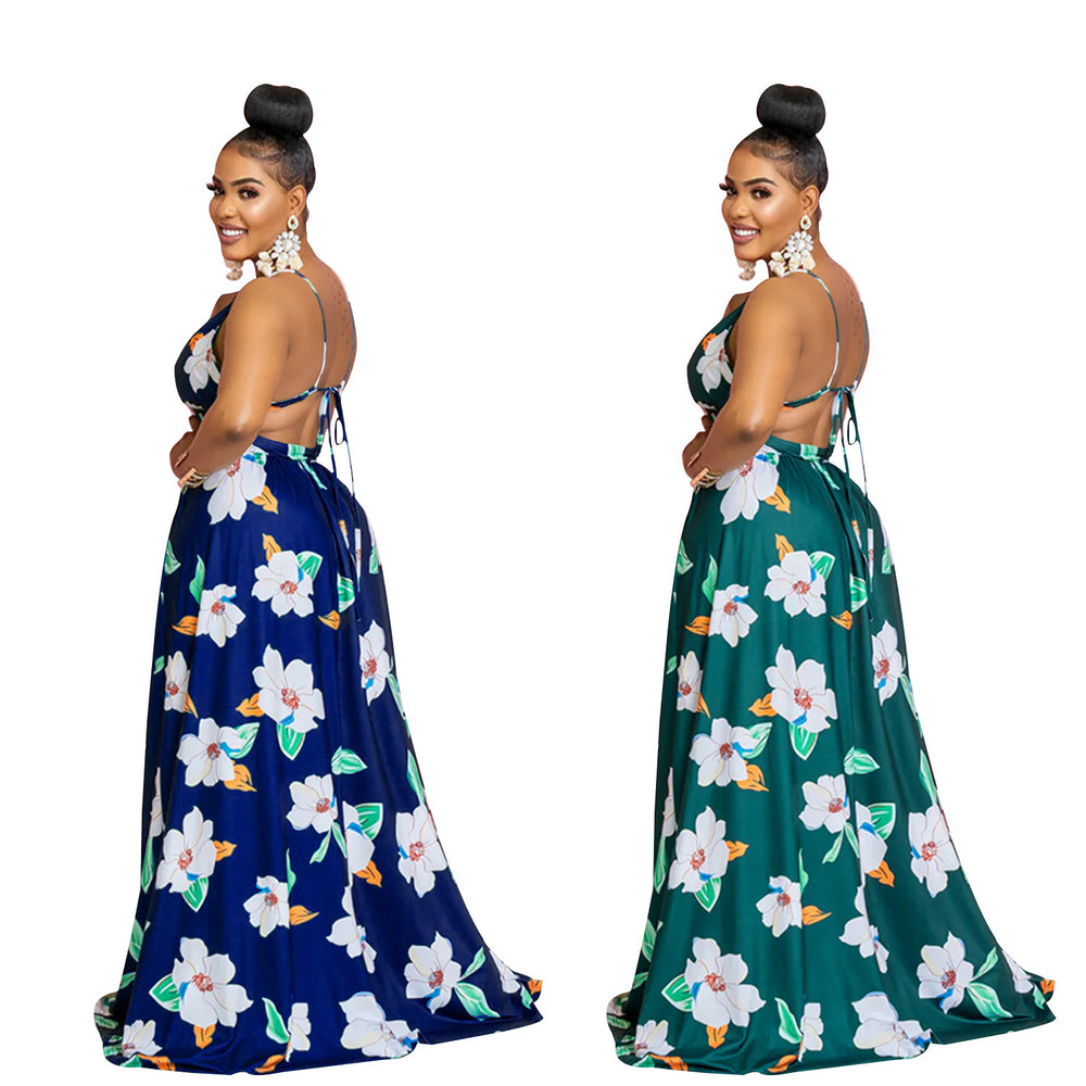 C6302 cross-border   fashion women's floral print sleeveless cami maxi dress