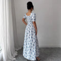 new european and american style printed v-neck summer bubble sleeve dress