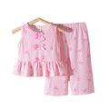 Children's clothing cross-border european and american girls bow pink vest + pants two-piece set