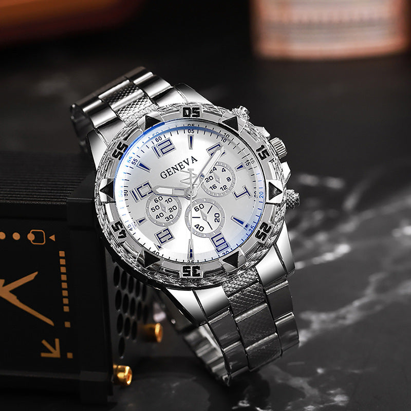 2023 aliexpress watch: men's casual stainless steel watch with faux three-eyed design, alloy fashion watch - silver
