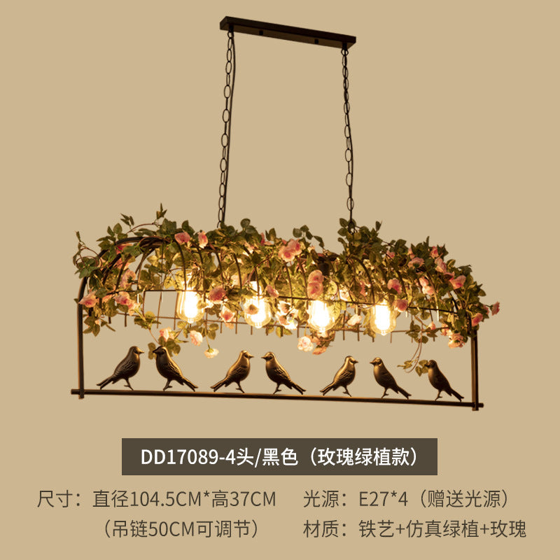 American industrial wind wrought iron bar counter plant bird cage chandelier creative personality art retro restaurant lamp green plant light