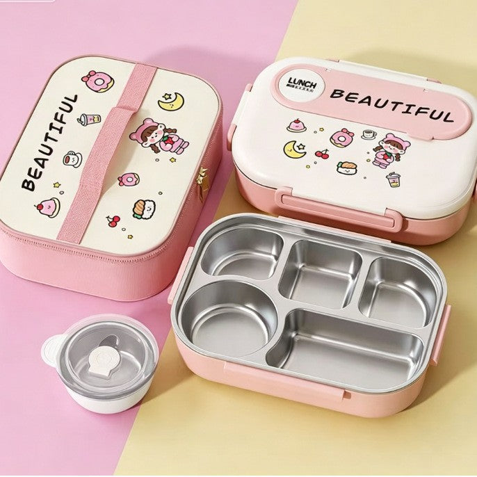 Kids' insulated lunch box - perfect for elementary and middle school students - divided compartment bento box - 304 stainless steel lunch container for boys