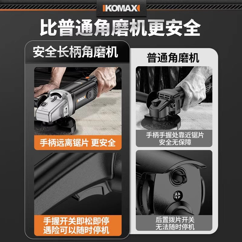 Safe, long-handled, multi-functional 150 angle grinder - ideal for home improvement, grooving, metal, stone, woodworking, cutting, and grinding