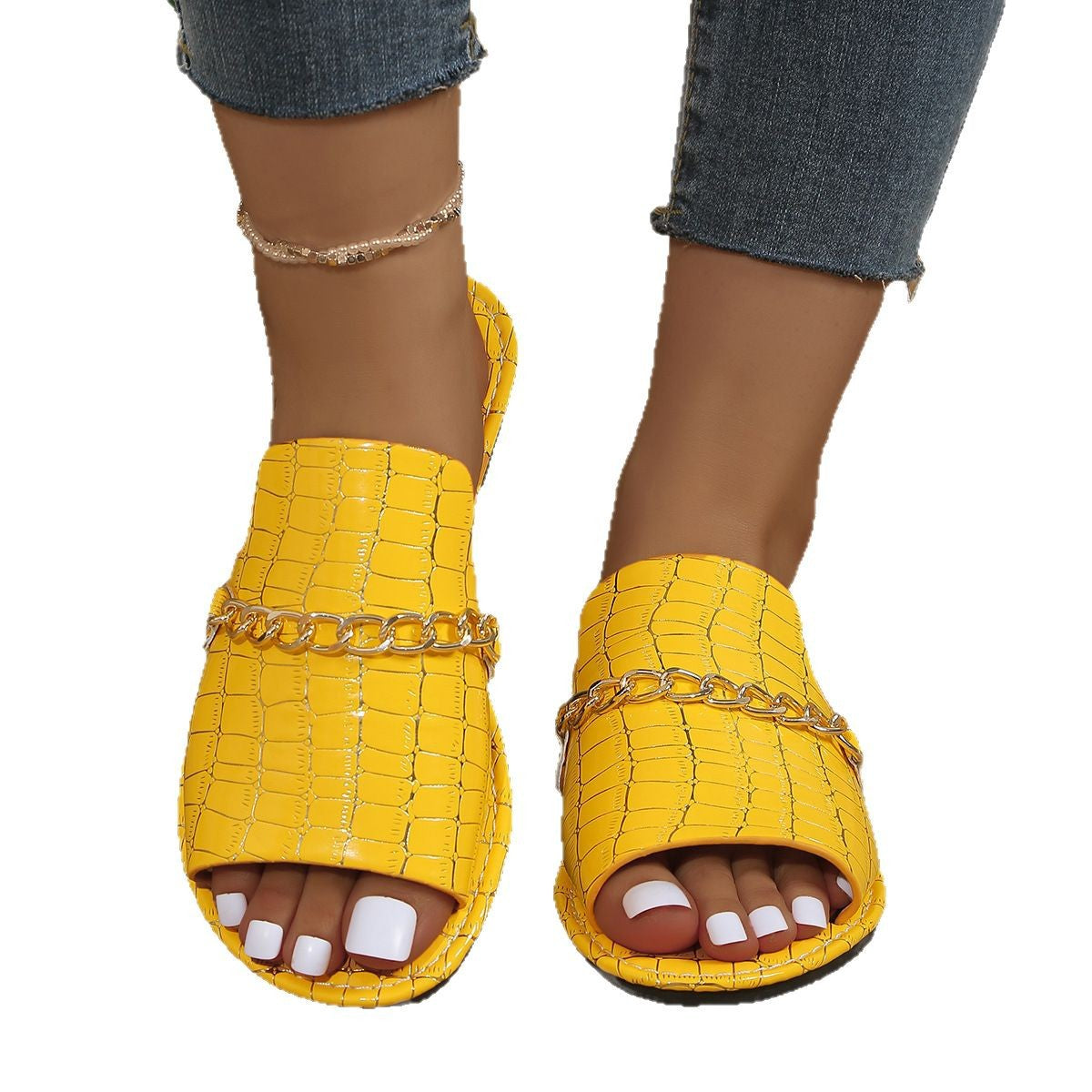 2025 summer and autumn new European and American  large size versatile open-toed slippers flat-bottomed wedge heel women's sandals slippers