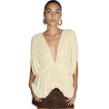 European and american women's clothing  summer new fashion solid color deep v-neck backless sexy shirred butterfly casual top t-shirt