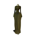 European and american cross-border women's fashion:  spring new arrival - elegant sequin ruched bodycon evening gown, long sleeve dress