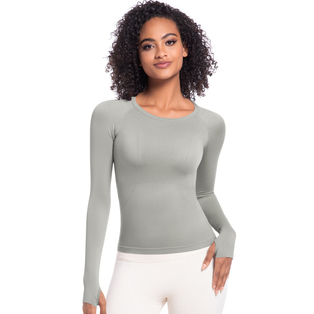 New women's quick-dry long sleeve activewear top - seamless, breathable, one-piece design for running, fitness, and yoga - perfect for cross-border e-commerce in europe and the us