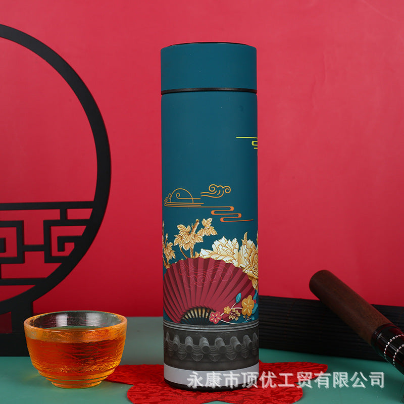 Chinese style national trend 304 smart cup wholesale double layer vacuum thermos cup student creative gift water cup logo