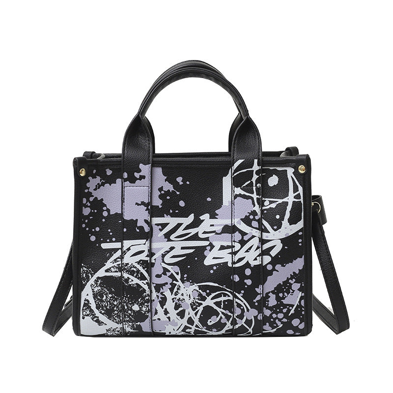 New small tote bag - cross-border women's bag - light luxury, large capacity commuter handbag - printed graffiti crossbody bag