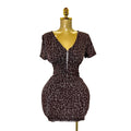 Exportsummernew arrivalsexy silmv neck zipper elastic mesh dress leopard print printing hip skirt for women