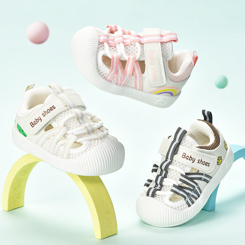 Baby sandals for boys, summer first walker shoes, 0-1-2 years old infant anti-slip soft sole mesh shoes for babies and toddlers, baby girl shoes