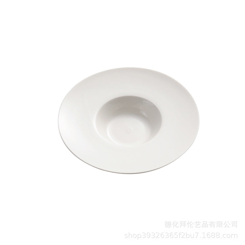 Modern minimalist creative pure white dinnerware soup plate - restaurant, hotel, home use - pasta, western cuisine, salad ceramic straw hat plate