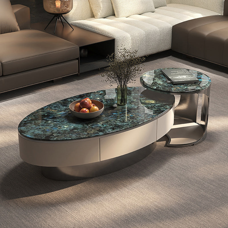 Ready-to-ship natural marble coffee table, italian-inspired minimalist luxury, oval-shaped, various sizes, combination tea table set, wholesale high-end coffee table for living room