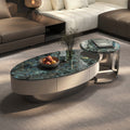 Ready-to-ship natural marble coffee table, italian-inspired minimalist luxury, oval-shaped, various sizes, combination tea table set, wholesale high-end coffee table for living room