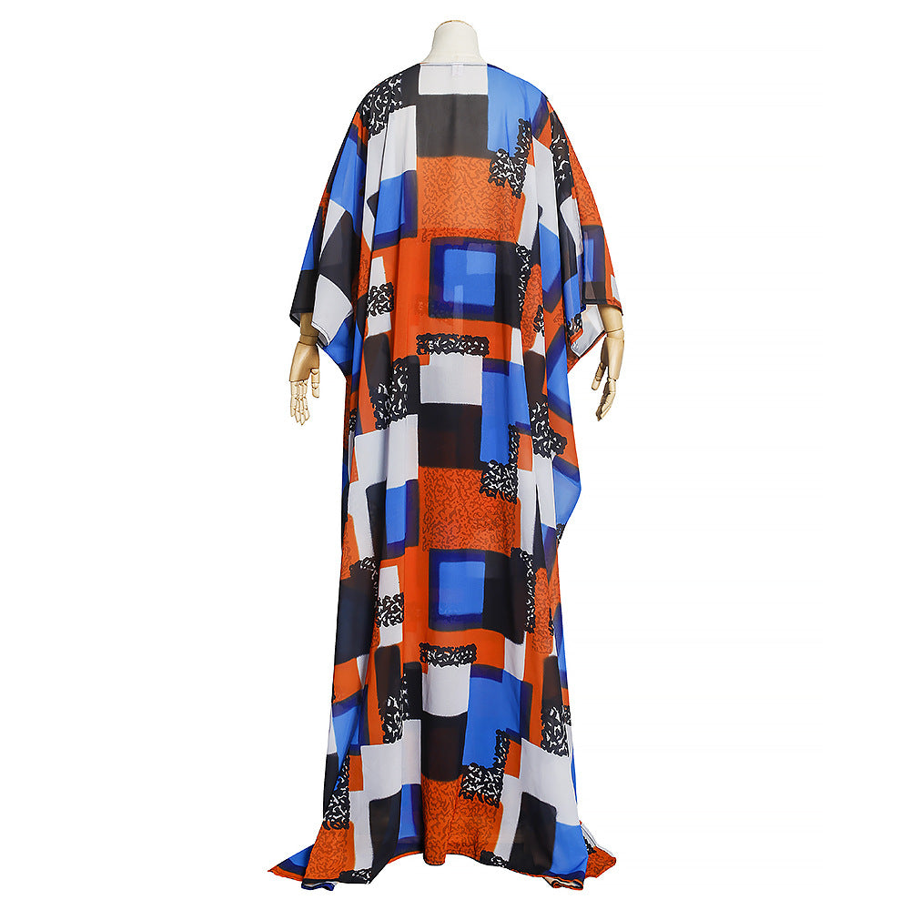 European and american  sun protection patchwork plaid wide-leg pants long trousers african women's plus size robe two-piece set