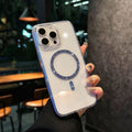 Crystal diamond high-transparency glitter magnetic iphone 17 pro max case, compatible with iphone 14 & 15, color block shockproof frame