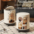 Retroins style little black cat printing trash can with pulleys for home high-looking living room kitchen large garbage basket