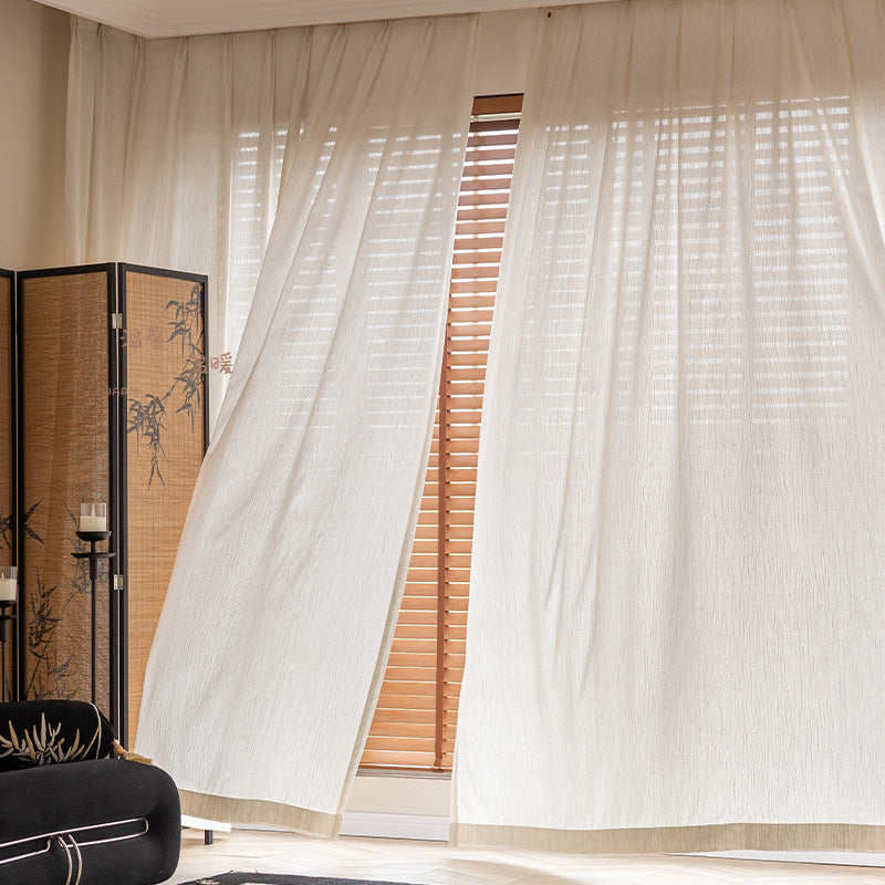 French medieval style fufeng gauze curtain, light-proof and opaque, living room texture gauze, cotton and linen window gauze, classy curtain gauze