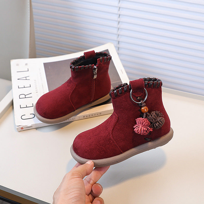 Retro pendant mongolian velvet short boots autumnew arrivalgirlfashion boots kidsboots baby boots
