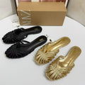 Za's 2026 new women's shoes: french retro closed-toe low heel fashion soft leather niche design cat heel sandals