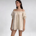 New arrival hot selling cross-border e-commerce european and american style women's fashion one-shoulder solid color puff sleeve short-sleeve dress wholesale