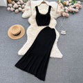 Trendy knitted set for women: new summer collection - unique openwork jacquard camisole and high-waisted bodycon maxi skirt two-piece outfit