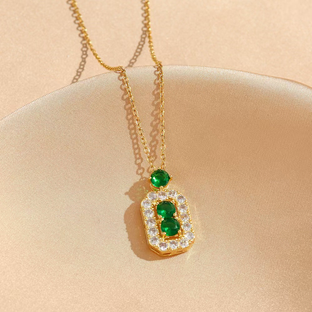 Titanium steel necklace women's long emerald gemstone pendant earrings classy light luxury cross-border clavicle chain jewelry wholesale