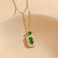 Titanium steel necklace women's long emerald gemstone pendant earrings classy light luxury cross-border clavicle chain jewelry wholesale
