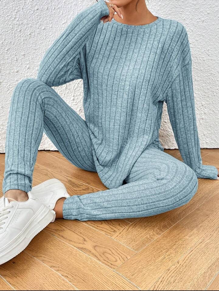 Cross-border Europe, America 2024 autumn and winter casual turtleneck knitted long-sleeved suit women's  sweater loose trousers two-piece set