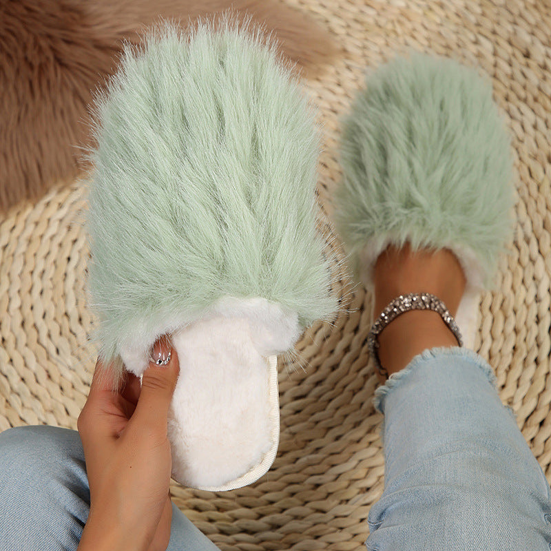 Thick sole fur slippers for women 2024winternew arrivalpopular high-looking toe-cap stain-resistant outwear cotton slippers cross-border carefully selected