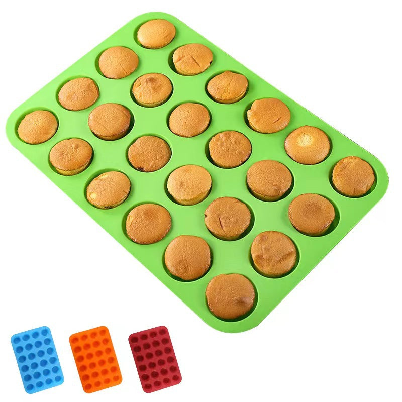 Silicone mini 24-cavity cake mold, perforated round muffin cup baking pan, diy jelly making baking tool