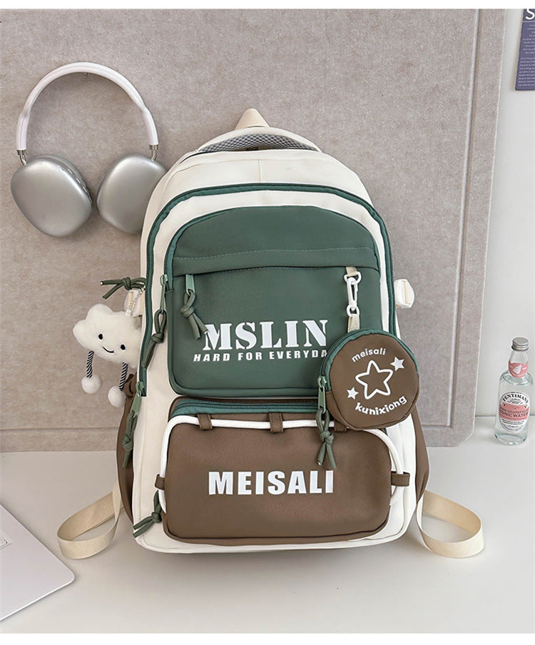 New student backpack contrasting colors fashion trend versatile new middle school student college student backpack men and women the same style