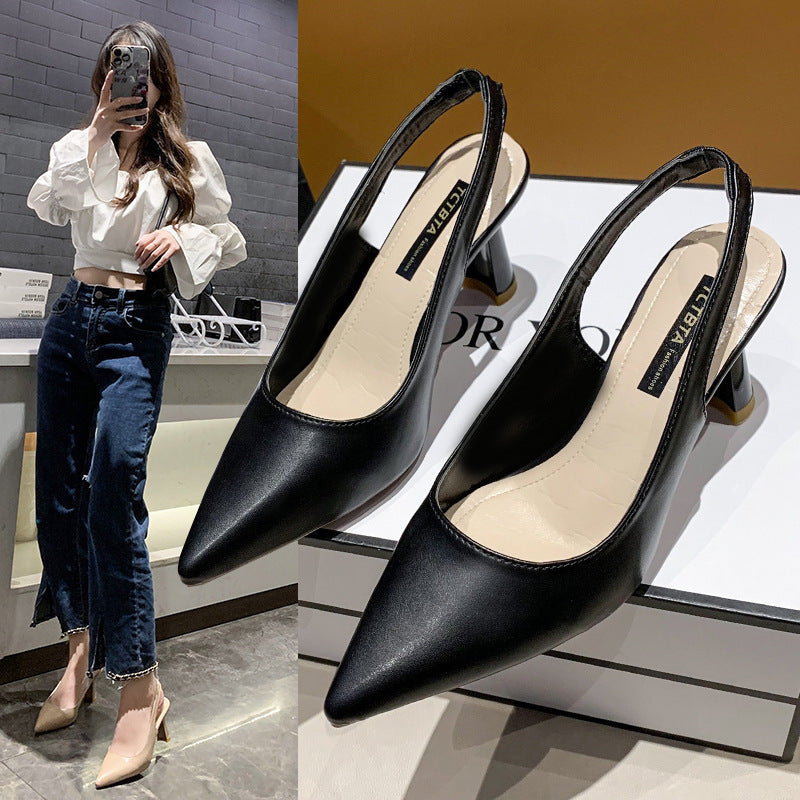 2022 spring and summer new pointed high heels women's thin heels bag head sandals rear empty shallow mouth single shoes women