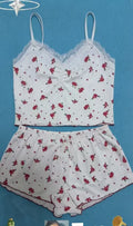 Bestselling cross-border european and american style lace cami pajama set - printed loose shorts - women's loungewear, suitable for wearing outdoors