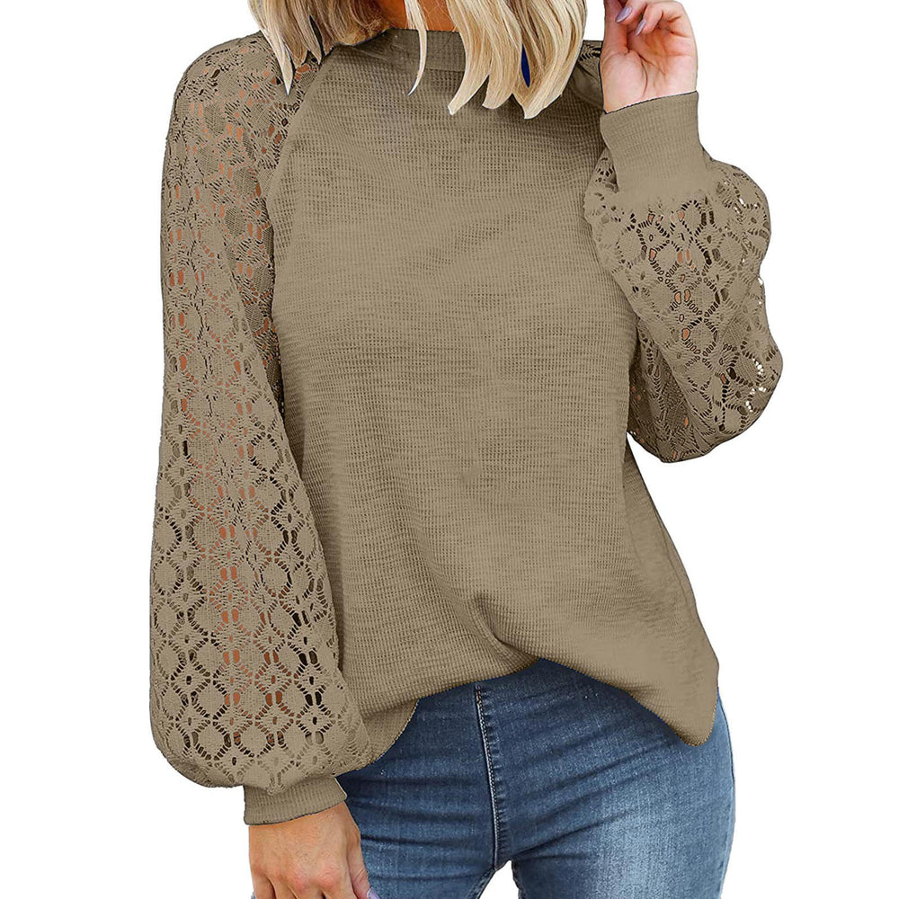 fashionexport cross-border new arrival  independent station round neck long sleeves lacepatchworkloosetops women