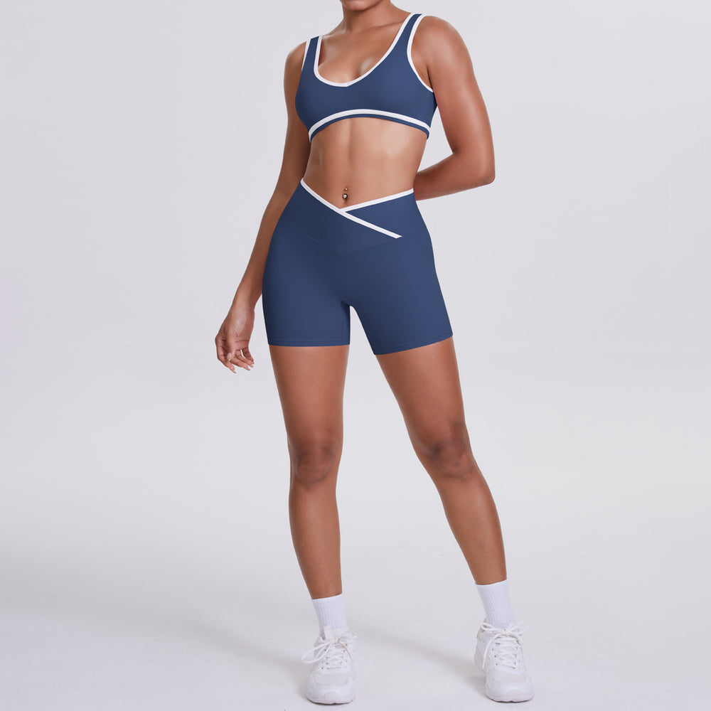 new arrival: double-sided brushed fleece color block compression yoga set - breathable, cross-back design, perfect for running and fitness (two-piece set)