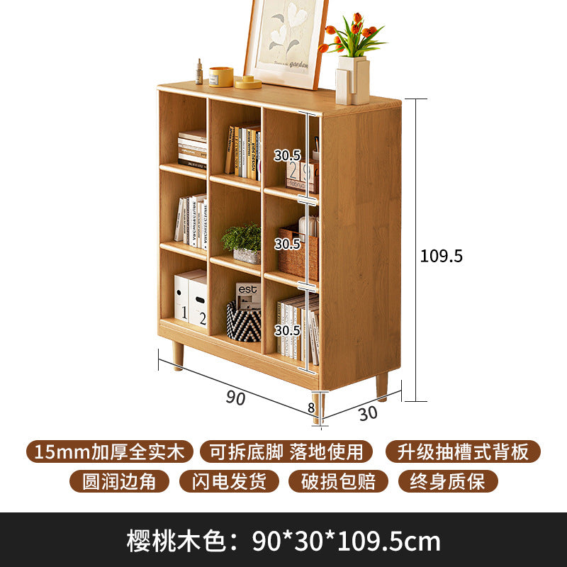 Solid wood short bookcase Walnut color locker American small cabinet Living room rack Record storage cabinet Locker
