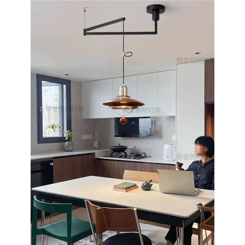 Medieval style restaurant lamp rocker lamp bauhaus chandelier walnut color retro movable dining table bar flying saucer lamp