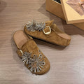 Thick sole hidden heel fireworks rhinestone birkenstock shoes women's 2026new arrivalspring and summer toe-cap half slippers outwear sandals flats
