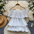 Korean style off-the-shoulder ruffle tiered sleeveless blouse - women's summer rose red layered design commute chic top