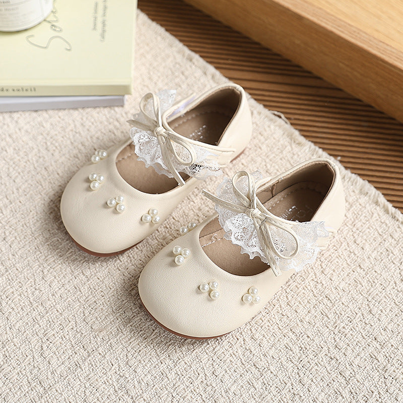 Vancahao  new baby toddler shoes girls mary jane pearl princess shoes fashion soft sole leather shoes flats