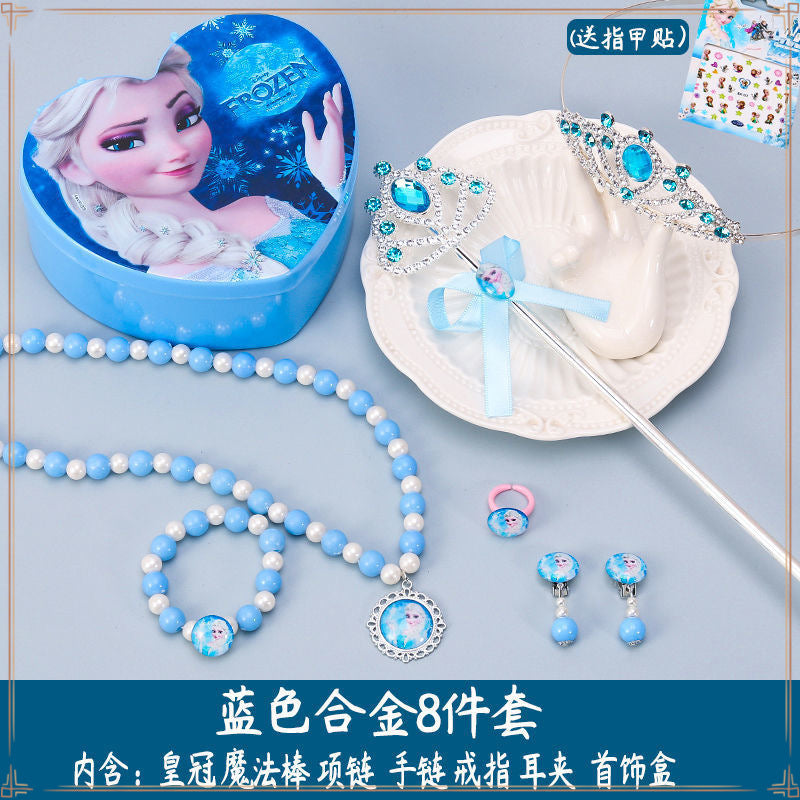 Crown Tiara Children's Little Princess Crown Magic Wand Hair Accessories Set Princess Elsa Necklace Girls Jewelry Box