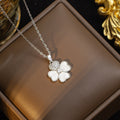[titanium steel] hot-selling diamond necklace for women, white shell four-leaf clover pendant earrings, new high-end earrings, clavicle chain